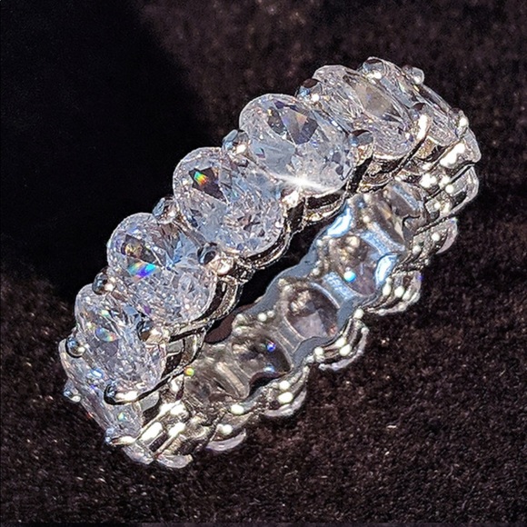 Sterling silver Oval Eternity Wedding Band 5 6 7 8 - Picture 9 of 14